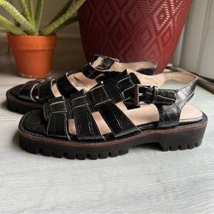 INTENTIONALLY BLANK Haddie Dad Fisherman Sandal Black Crocodile Leather Size 9
